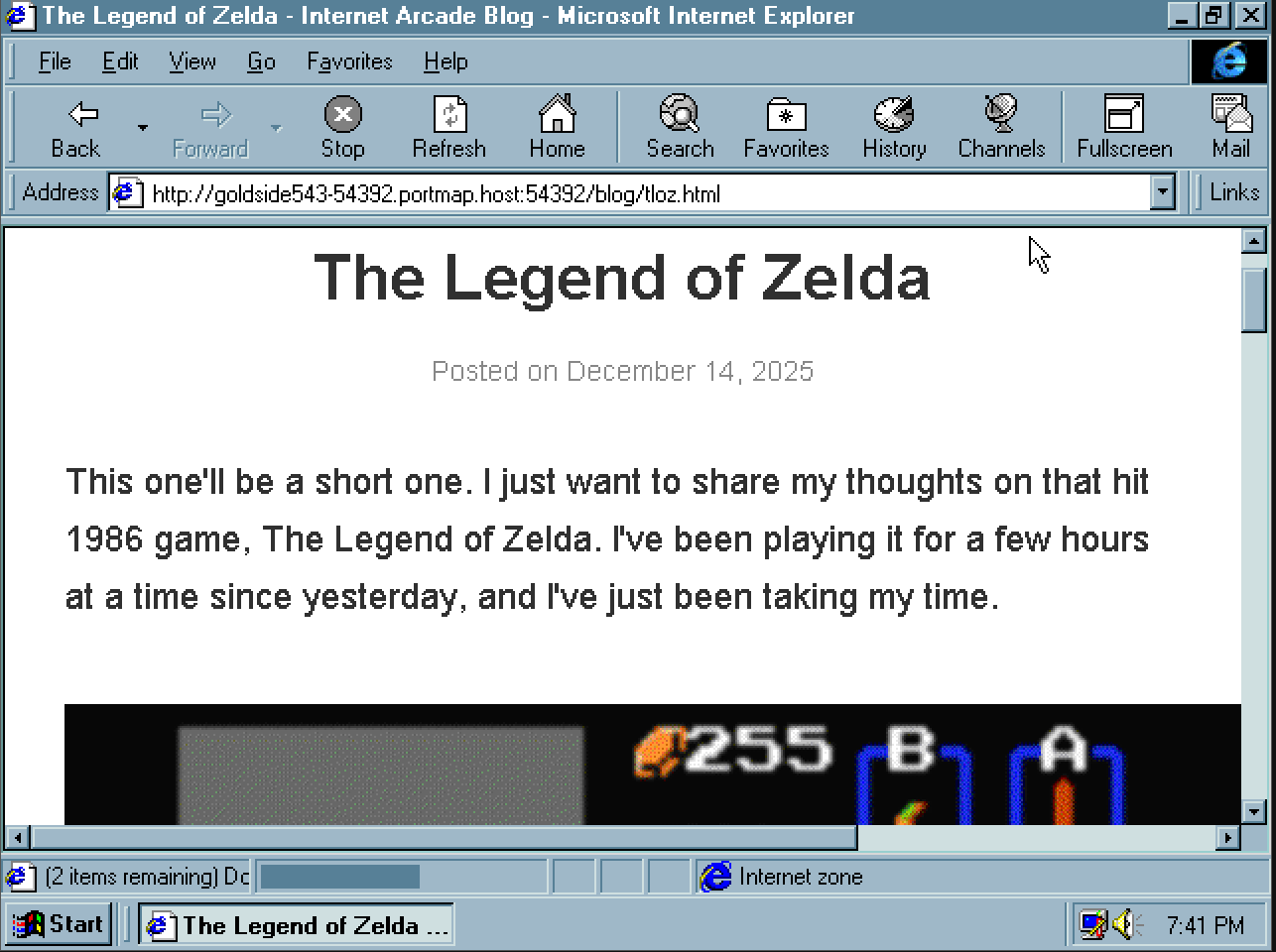 Windows 95 on my website. Specifically, my The Legend of Zelda blog post.