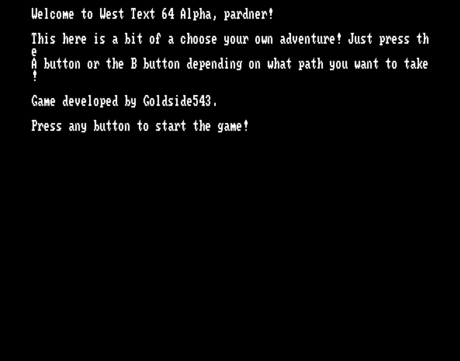 The title screen of West Text 64 Alpha.